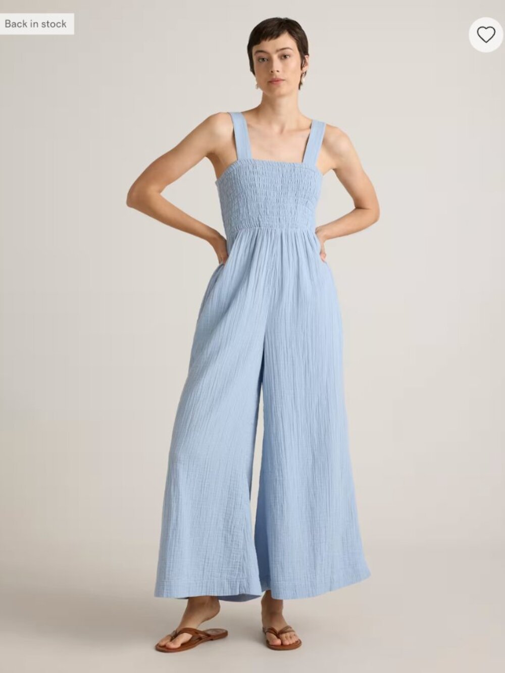 100% Organic Cotton Gauze Smocked Wide-Leg Jumpsuit